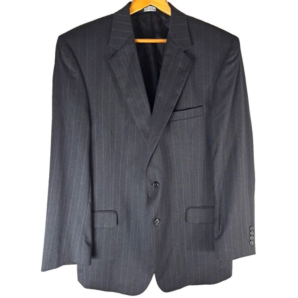 Mens Jos A Bank Signature Blazer Sports Coat Gordon Wool Pinstripe Slate 44L